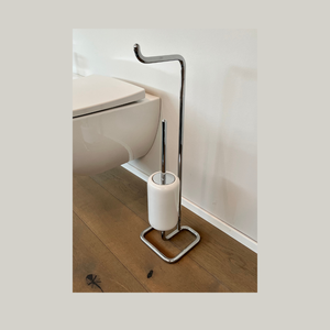 Soporte de baño independiente 2 en 1 con soporte de papel higiénico y juego de escobilla de baño integrado Diseño cromado compacto para Baño - Product Image 2