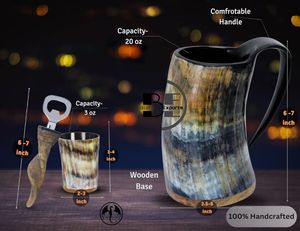 Tazas de cuerno para beber de estilo animal Vikingo, fabricante de jarras de cerveza de cuerno de buey pulido artesanal de la India - Product Image 3