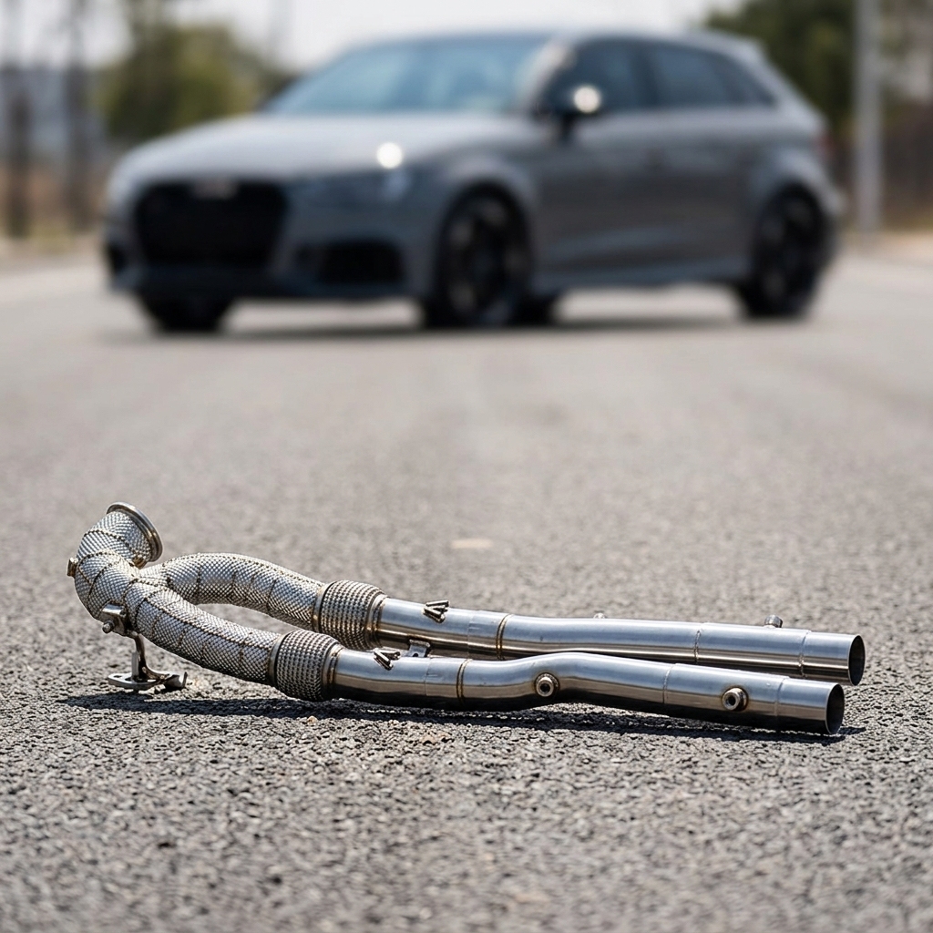 VantaFlow Stainless Steel Performance Straight Downpipe With Heat Shield for Audi RS3 TTRS 2.5T MK3 8Y 8V 2018-2024