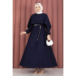 Vestido de Verano Azul Marino con Cuello Capa, Cintura Elástica, Forro Transpirable, Estilo Casual Modesto para Fiesta de Club, con Volantes - Product Image 4