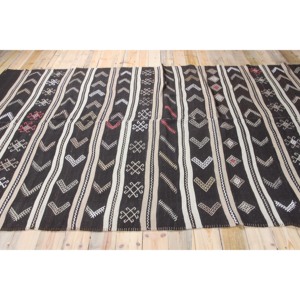 พรมคิลิมวินเทจขนาด 7x11.5 ฟุต สีน้ำตาลลายเรขาคณิต พรมขนสัตว์ตุรกี - Product Image 3