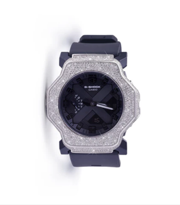 Reloj con Esfera Negra Cruzada, Bisel con Diamantes Naturales, Caja de Acero Inoxidable, Resistencia al Agua de 10 Bares, Correa de Acero Inoxidable - Product Image 1