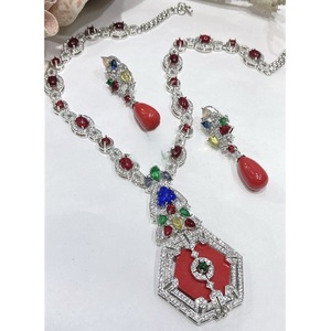 Belle finition argentée Moissanite Fusion collier boucles d'oreilles ensemble femmes mariage traditionnel fiançailles cadeau fête porter des bijoux - Product Image 1