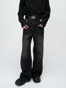 2025 dernière conception hommes taille haute en détresse Denim pantalon Logo personnalisé enduit 100% coton grande taille Baggy taille moyenne droite - Product Image 4