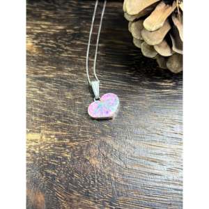 Zuni Handmade Pink <b>Opal</b> (Man-Made) and Sterling Silver Heart Inlay <b>Pendant</b> Fine <b>Pendants</b> & Charms - Product Image 3