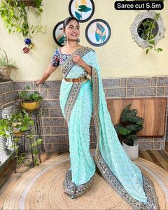 Gorgeous Impresionante Diseñador Indio Georgette Sky Blue Sari Última Exclusiva Blusa de lujo Nupcial Étnico Fiesta Boda Desgaste Mujeres - Product Image 1