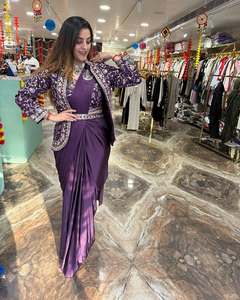 Exclusive and Trendy <strong>Heavy</strong> Satin <strong>Silk</strong> <strong>Fabric</strong> Saree With Fancy Thread and Sequence Work Moti Lace Blouse Indian Designer Sari - Product Image 4