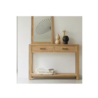 Table console rustique moderne avec plateau en teck massif et pieds en fer noir mat, parfaite pour la décoration de la maison, du couloir ou du salon