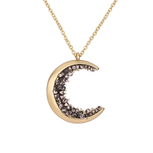 Collier à breloque croissant de lune en cristal noir plaqué or, collier à pendentif lune incrusté pour la fête des mères - Product Image 1