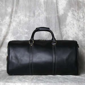 Sac de voyage en cuir, sac de week-end avec fermeture à glissière, pliable, grande capacité, portable, durable, bandoulière noire, poignée - Product Image 3
