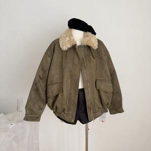 Chaqueta de Manga Larga Estilo Vintage Otoñal con Cuello de Piel de Zorro, Nueva Moda, Holgada, Informal, con Cierre de Cremallera, Mezclilla y Spandex 100% - Product Image 1