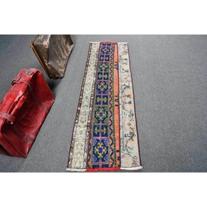 Alfombra Turca de 1.8x5.8 pies, Alfombra Azul Marroquí de Lana - Product Image 1