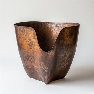 <b>Metal</b> <b>Trough</b> <b>Planter</b> with Hammer-Imprinted Surface and Side Scroll Handles Finished in Vintage Gold for Colonial Verandahs - Product Image 1