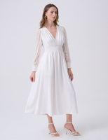 Robes de soirée longues à manches longues et col en V en dentelle style bohème fluide pour l'automne 2026 – Robes maxi blanches élégantes pour femmes