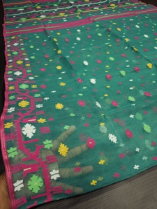 Exclusivo GREEN Deshi Dhakai Jamdani Calidad de exportación Sharee para mujeres JAMDANI FABRIC Blue Golden Sky Blue de Bangladesh - Product Image 2