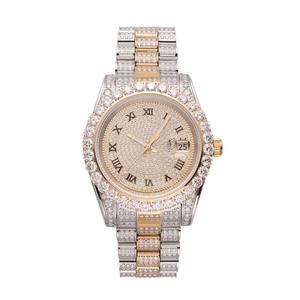 Esfera brillante Ruidum de oro amarillo con banda plateada y dorada VVs Iced Out Moissanite Diamond Watch para estilo masculino - Product Image 2