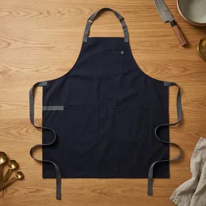 Navy Blue Bib <b>Apron</b> with Three Pockets Machine Washable Eco-Friendly 100% Cotton Canvas for <b>Cooking</b> Daily Use Classic Style - Product Image 1