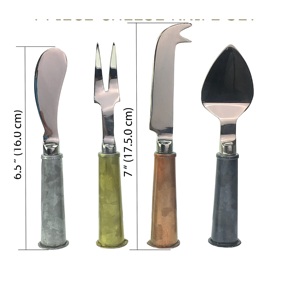 Ensemble de fromage transparent New Look manche en pierre de marbre et acier inoxydable design moderne ensemble de couteaux à fromage faits à la main couverts de cuisine - Product Image 5