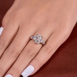 Cushion Cut Halo Engagement <b>Ring</b> with Pave Band in Gold Tone Sparkling Moissanite Diamond <b>Statement</b> <b>Ring</b> <b>for</b> <b>Women</b> - Product Image 5