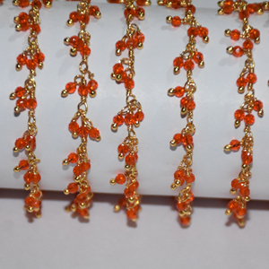 Red Hydro crystal Glass beads <b>Cluster</b> rosary chain, gold plated brass wire wrapped <b>Cluster</b> Chain, jewelry making chain - Product Image 3