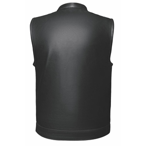 Gilet de moto en cuir de vache noir durable, style club, fermeture à pression, poches dissimulées sécurisées, panneau arrière solide, vintage d'automne - Product Image 5