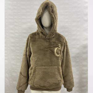 Sweat à capuche pour homme en molleton 100% coton beige personnalisé avec techniques d'impression de lettres, fermeture éclair et poche - Product Image 6
