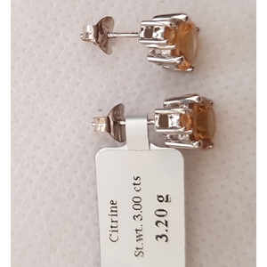 Shah Gems Women's Vintage Trendy 925 Sterling <b>Silver</b> Hoop Earrings Natural Citrine Diamond <b>Stud</b> with Gold Plating - Product Image 3
