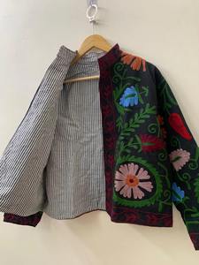 Floral Suzani abrigo bordado Chaqueta corta indio Suzani estilo bohemio Chaqueta corta de algodón para mujer - Product Image 6