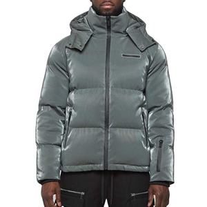 Mens Grey Hooded Puffer Jacket Insulated Winter Padded Warm Coat Lightweight Zip Closure Soft Lining Outdoor Cold Wear 100 Grams - Product Image 1