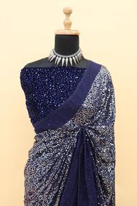 Bollywood Design, chemisier de travail Georgette Saree avec séquence de velours Viscose, fabricant de Surat - Product Image 6