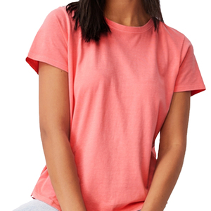 เสื้อยืดแขนสั้นผ้าฝ้าย 100% แบบเรียบ พิมพ์โลโก้ได้ตามต้องการ คอกลม เสื้อยืดผู้หญิงสำหรับฤดูร้อน - Product Image 4