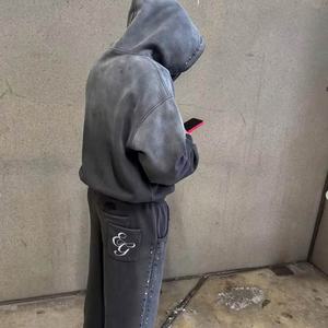 Vêtements personnalisés OEM, streetwear, délavé au soleil, délavé à l'acide, vintage, évasé, surdimensionné, vintage, délavé, survêtement pour hommes - Product Image 2