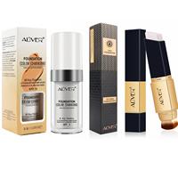 ALIVER 3pcs Set Rias Wajah 2-in-1 Foundation Stick & Concealer dengan Foundation Cair yang Dapat Menyesuaikan Warna dan Kuas Rias