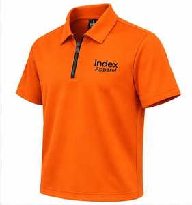 Polo de Manga Corta con Cierre de Cremallera para Hombre, Color Naranja, Logotipo Bordado, Ropa Casual de Trabajo, Uniforme, Secado Rápido, Tejido de Poliéster - Product Image 2