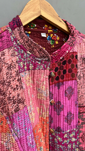Chaqueta Kantha de seda de la mejor calidad para mujer, abrigo corto de retales, Reversible, hecha a mano - Product Image 6