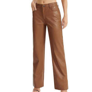 กางเกงแฟชั่นหน้าหนาวทรงแบนสำหรับผู้หญิง ทำจากหนังนิ่ม ดีไซน์เรียบง่าย ใส่สบาย ทำความสะอาดง่าย กันน้ำและกันลม - Product Image 4