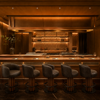 Meubles commerciaux modernes, design d'intérieur de bar et de restaurant, table à manger carrée en bois et ensemble de chaises, banquette en cuir en forme de U
