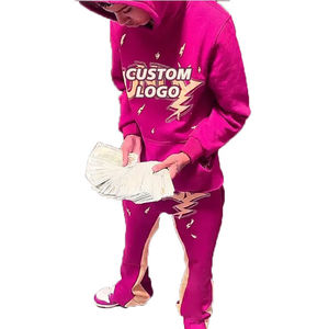 Survêtement en éponge française de haute qualité unisexe avec logo personnalisé, jogging avec broderie, zip, délavé à l'acide, pantalon de survêtement à capuche pour hommes - Product Image 6