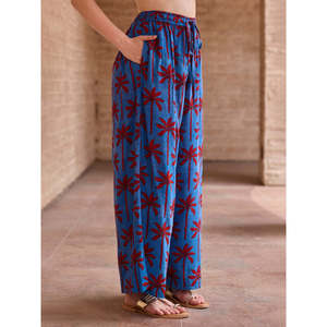 Pantalon palazzo indigo à jambes larges pour femme en modal respirant - Pantalon harem décontracté taille XL - Product Image 3