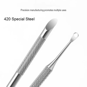 Pousse-cuticules en acier inoxydable à tête biseautée, tablette de ponçage pour nail art, bâtonnets de manucure, outil pour accessoires de salon de manucure - Product Image 1