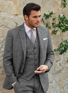 Men's <b>Retro</b> Tweed Grey Slim Fit Groom Tuxedos Prom Blazer Vintage Wedding 3 Piece Suits Tailored Men Suit - Product Image 5