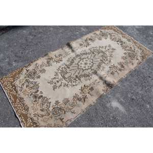 Tapis Vintage en Laine 3.3 X 7.1ft Motif Floral Classique Beige Marron Style Kilim pour Salon Latex Couloir Rectangle Patchwork Design - Product Image 3