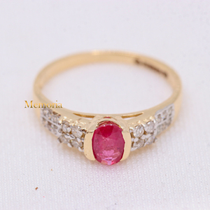 แหวนเพชรทับทิมสีเหลืองทอง14K ทำด้วยมือสำหรับงานแต่งงานได้รับการรับรอง - Product Image 1