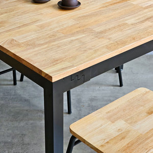 CBBA136 Ensemble de salle à manger simple, design classique traditionnel minimaliste, table de salon de luxe, 4 chaises en bois de caoutchouc, pieds en fer - Product Image 5