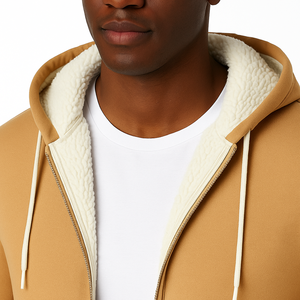 Men Sherpa <b>Lined</b> Zip Up Hoodie Jacket Winter Warm <b>Fleece</b> <b>Sweatshirt</b> Casual Streetwear Hooded Coat Thick Outdoor Wear - Product Image 2