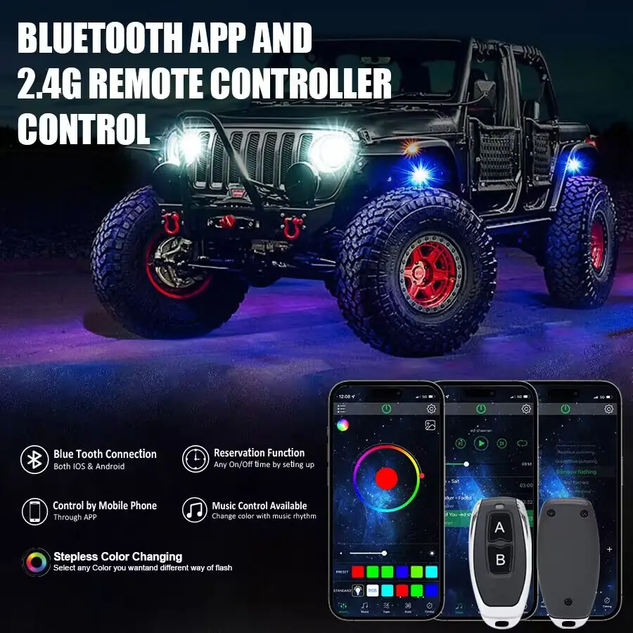 LANSEKO 6 Pods LED Rock Lights RGBW Modo de persecución con APP/RF Control remoto Luces brillantes para camiones Jeep Off Road UTV ATV