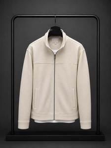 <b>Men's</b> <b>White</b> Cotton Puffer <b>Jacket</b> Stand Collar Zipper Closure Casual Knitted Solid Color Winter Wear Waterproof Nonwoven Front - Product Image 2