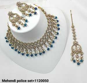 India último redondo Kundan & Drop moda oro piedra Kundan perla gargantilla collar conjunto con pendiente a juego y Mangtika conjunto Niña - Product Image 2