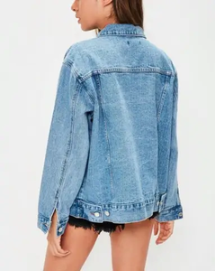 Automne et hiver veste en jean à manches longues chemise boutonnée à carreaux vestes pour femmes Patchwork Jean Denim veste - Product Image 2