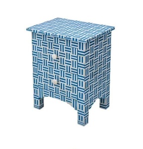 Table de chevet de style marocain, table de chevet avec tiroir, fabrication artisanale, incrustation d'os et de résine, motif sirène bleue, table bohème au meilleur prix - Product Image 4